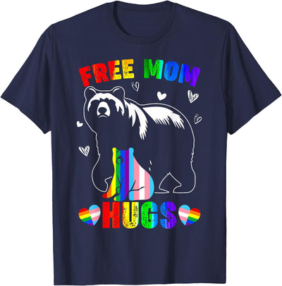 Free Mom Hugs Mama Bear LGBTQ Pride Rainbow Flag Mothers Day T-Shirt