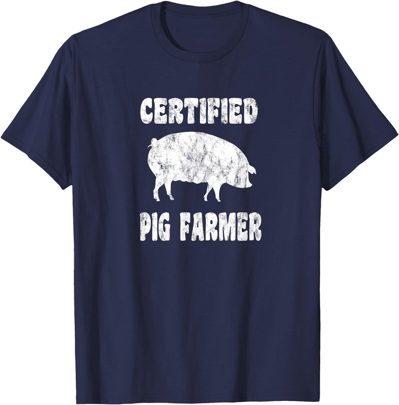 Pig Gifts for Men Women Boys Girls Toddlers by RJ - Unisex Adults Black Cotton 65% Polyester 35% Modern Animal Print Crew Neck Short Sleeve T-Shirt - Small - Office, Work - Casual - 1 Count - Navy Blue