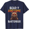 Beary Awesome Bartender Funny Mixologist Vintage Bear-y Awesome Bartender Pun Joke Barman Funny Barkeeper Men T-Shirt - Navy Blue
