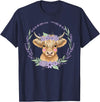 Unique Highland Cow Gifts Girls Cute Baby Highland Cow Design Purple Flowers Farm Toddler T-Shirt - Navy Blue