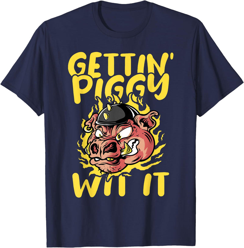 Funny Pig Roast BBQ Gifts Pork Rub Barbecue Lover Pig Roast Barbecue Getting Piggy Wit It BBQ T-Shirt - Navy Blue