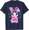 Cute Coquette Bow Tie Dye Rabbit Easter Bunny Girl Kids T-Shirt in Navy Blue