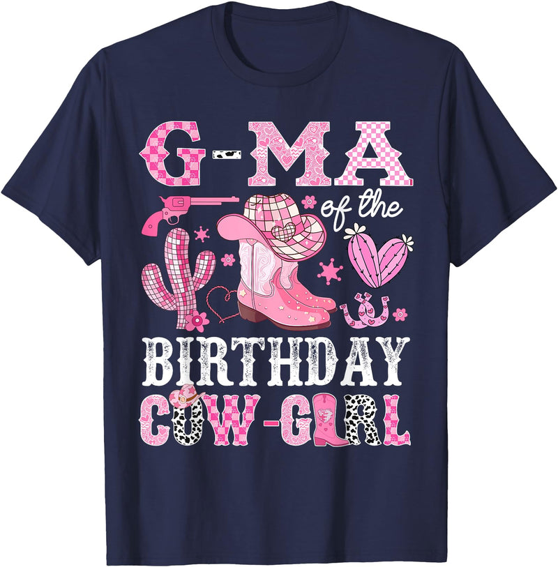 Pink Western Cowgirl Bday Party Family Matching G-Ma Of The Birthday Cow-Girl Rodeo Cowgirl Bday T-Shirt - Navy Blue