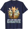 Giraffes Giraffe Lovers Shop Just a Boy who loves Giraffes. Giraffes Giraffe T-Shirt - Navy Blue