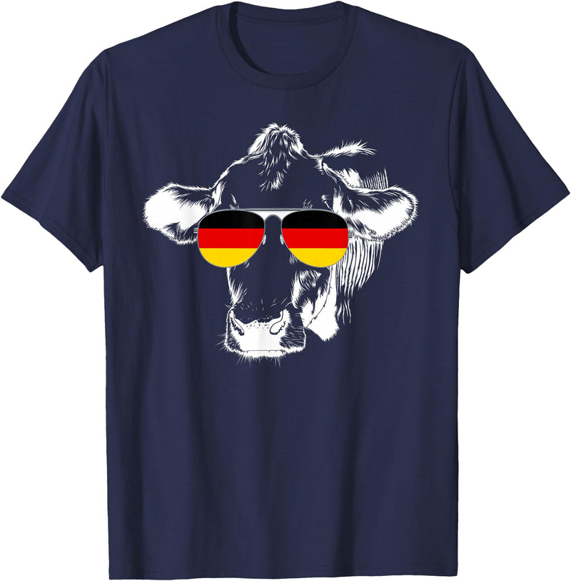 Oktoberfest German Flag Cow Sunglasses Germany Funny Cute T-Shirt - Navy Blue