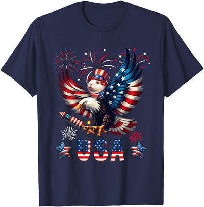 USA 4th Of July Guinea Pig Riding Eagle Fireworks Patriotic T-Shirt