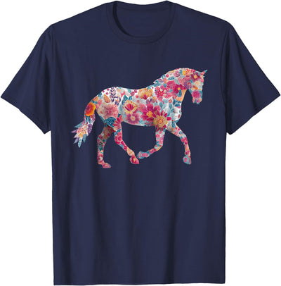 Horse Designs. Horse Flower Equestrian Riding Floral Pattern Graphic T-Shirt