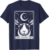 Retro Guinea Pig Lover The Moon Halloween Tarot Card Vintage Crescent Moon Guinea Pig Mom Pet Lovers T-Shirt - Navy Blue