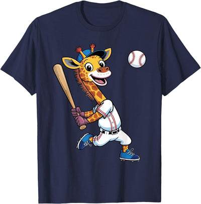 Giraffe Playing Baseball Boys Girls Kids Giraffe Animal T-Shirt