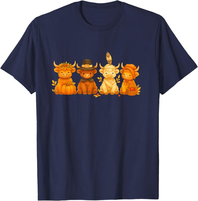 Funny Thanksgiving Highland Cow Lover Autumn Needlework T-Shirt