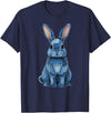 Funny Rabbit Bunny Easter Blue Denim Patchwork Style Animal T-Shirt in Navy Blue