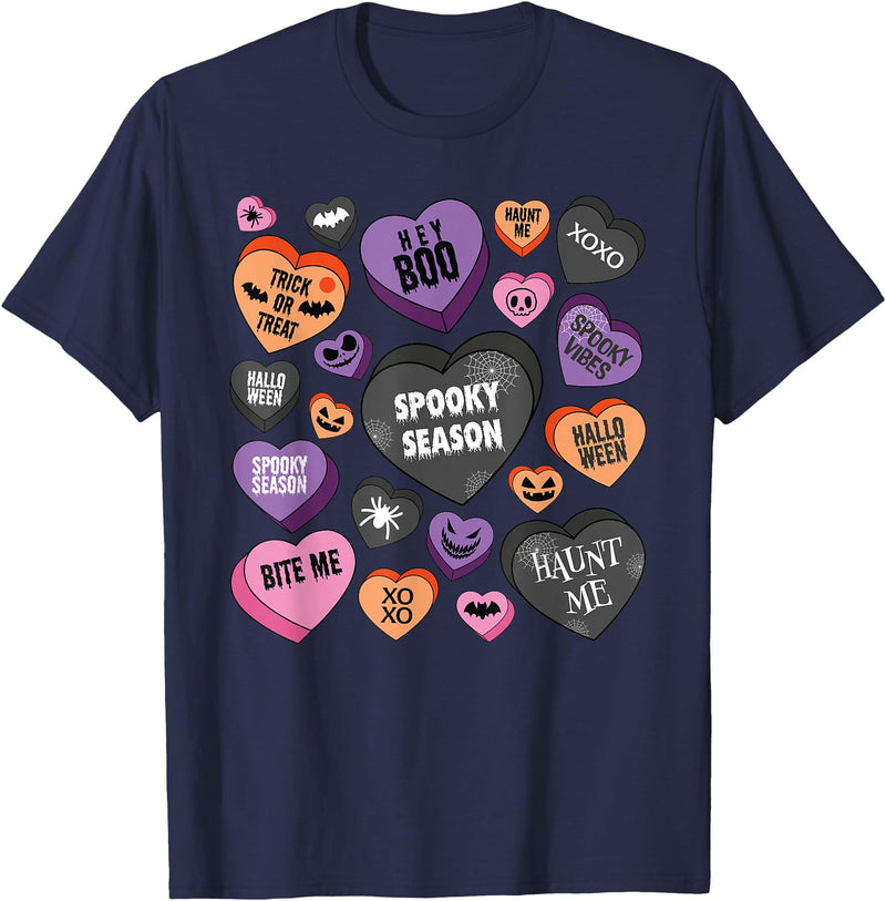 Catumet Halloween Spooky Candy Heart Design for Halloween T-Shirt - Navy Blue