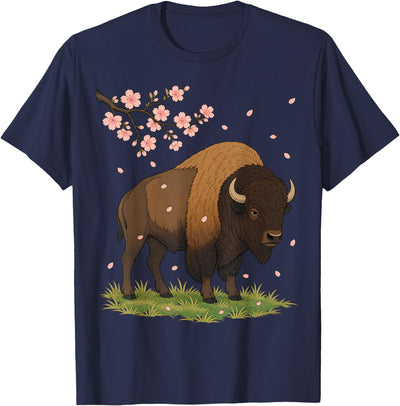 Cow Bison Cherry Blossom Ukiyo Art Buffalo Sakura Funny Meme T-Shirt