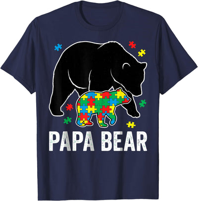 Papa Bear Autism Awareness Puzzle Neurodiversity Support T-Shirt