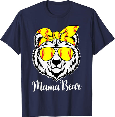 Softball Mama Bear With Sunglasses Bandana Momma Mothers Dy T-Shirt