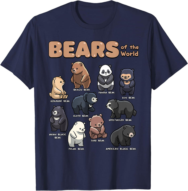 Wowsome! Bear Shirt Bears Animals of The World Bear Lover Zookeeper T-Shirt - Navy Blue