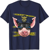 Wowsome! Pig Police Farmer Pig Farm Animal Lover T-Shirt - Navy Blue