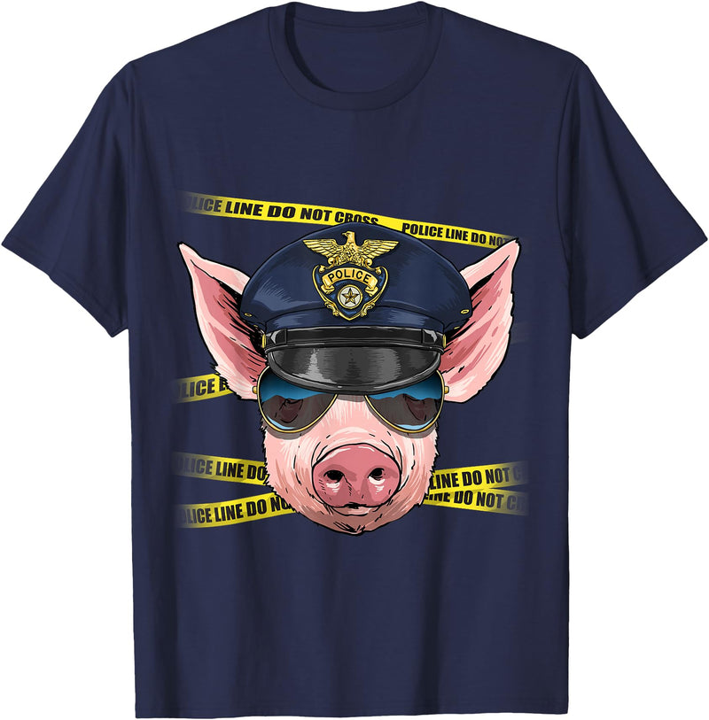 Wowsome! Pig Police Farmer Pig Farm Animal Lover T-Shirt - Navy Blue