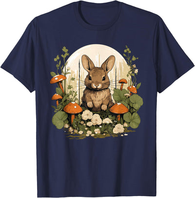 Rabbit Among Mushrooms and Moon T-Shirt