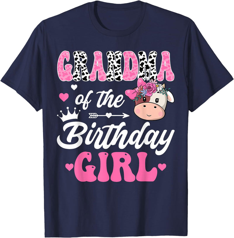 Birthday Girl Farm Cow Matching Party Grandma Of The Birthday Girl Farm Cow 1St Birthday Girl T-Shirt - Navy Blue