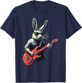 Rabbit Bunny Wearing Sunglasses Playing Guitar Musician T-Shirt in Navy Blue