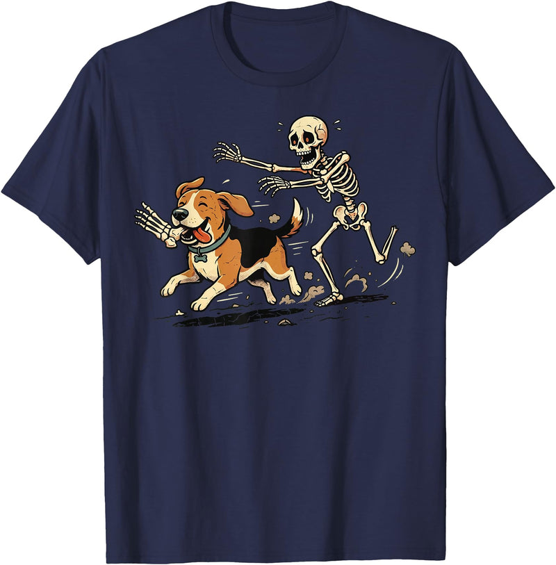Halloween Costume Spooky Skeleton Beagle Beagle Skeleton Halloween T-Shirt - Navy Blue