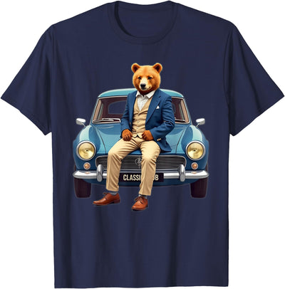 Enjoy Cool Teddy Bear With Classic Car Graphic Designs Fun T-Shirt