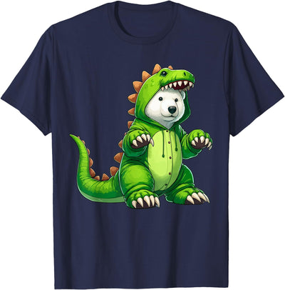 Scary Polar Bear Dinosaur Halloween Lazy Costume Polar Bear Wearing Dinosaur Costume Halloween Cosplay T-Rex T-Shirt