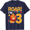 Lion 3rd Birthday Gift Roar I'm 3 Birthday Lion Theme 3 Year Old Lion Lover T-Shirt - Navy Blue