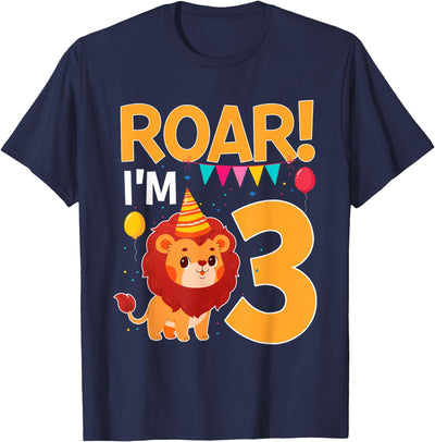 Roar I'm 3 Birthday Lion Theme 3 Year Old Lion Lover T-Shirt