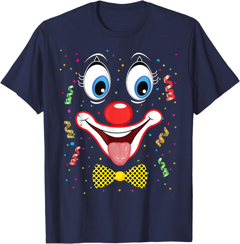 Clown Costume Carnival Halloween Birthday Party Carnival Clown Face Circus Costume Kids Men Women Carnivals T-Shirt - Navy