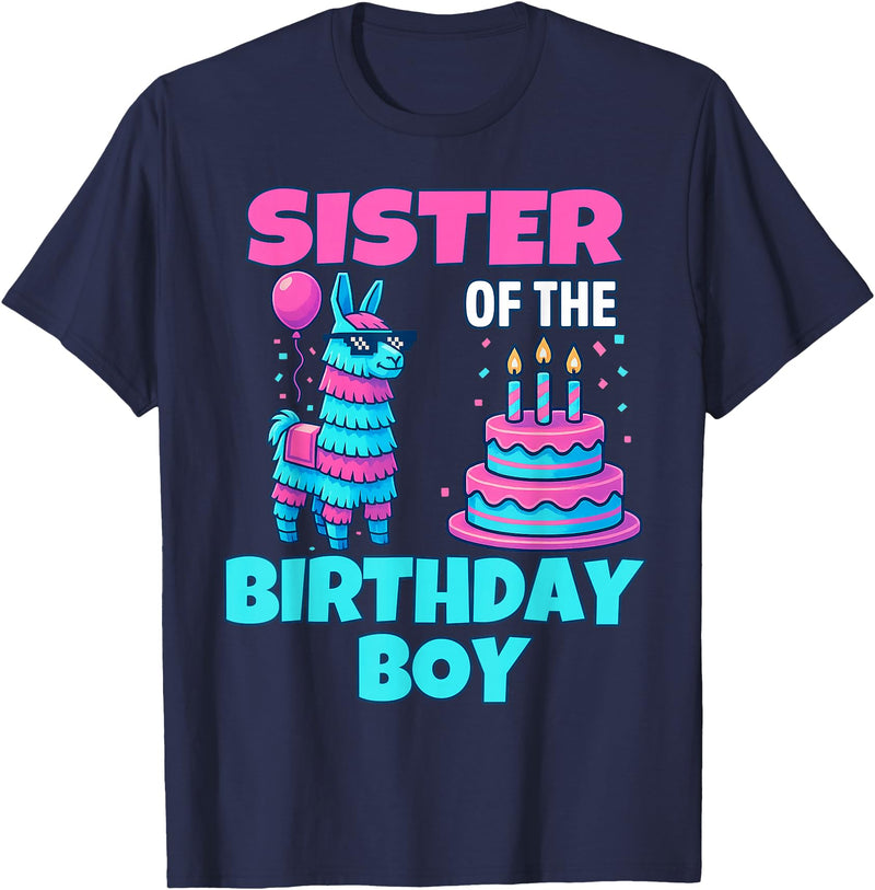 gaming gamer Birthday Llama Pinata Family Apparel Sister Birthday Boy Llama Pinata Party family mathing women T-Shirt - Navy Blue