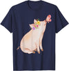 Watercolor Pink Pig With Floral And Butterfly Farm Design T-Shirt - Navy Blue