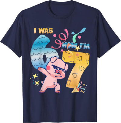 I was 6 Now I'm 7 Funny 67 Birthday Kids Boys Dabbing Pig T-Shirt