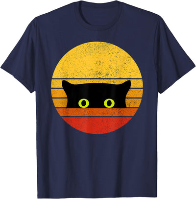 Trendy Peeking Kitty Cat Gifts Vintage Retro Style Black Cat Face Peeking Eyes Halloween T-Shirt