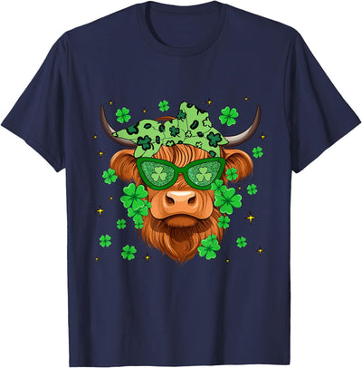 Scottish Highland Cow St Patricks Day Shamrock Irish Holiday T-Shirt