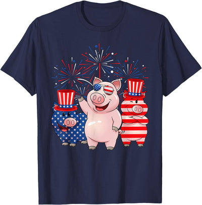 Funny Red White Blue Pig American Flag Farmer 4th Of July T-Shirt
