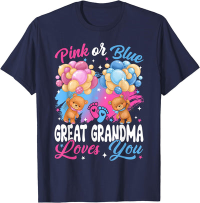 Pink or Blue Balloons Great Grandma Loves You Gender Reveal T-Shirt