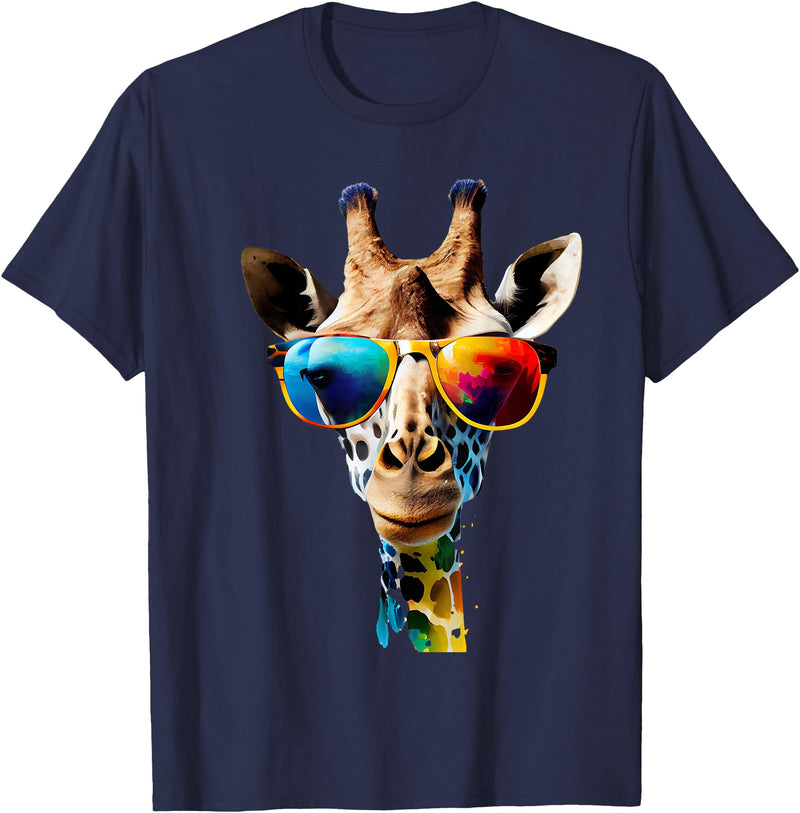 Giraffe Safari Sunglasses Gifts & Designs Giraffe with Sunglasses T-Shirt - Navy Blue