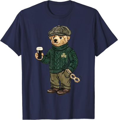 Cool Funny Teddy Bear Feeling Lucky Drinking St Patricks Day T-Shirt