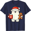 Cute Polar Bear Beanie Christmas Kawaii Japanese Polar Bear Santa Hat Christmas Holiday Xmas Coffee Cookies T-Shirt - Navy Blue