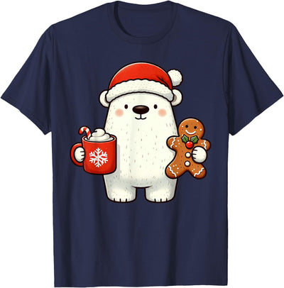 Polar Bear Santa Hat Christmas Holiday Xmas Coffee Cookies T-Shirt
