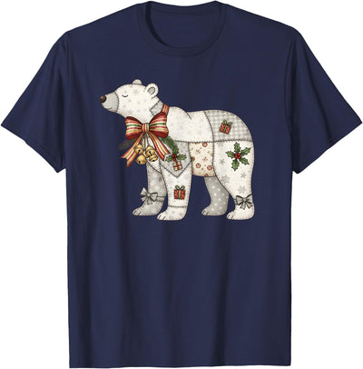 Patchwork Polar Bear Cute Christmas Quilt T-Shirt