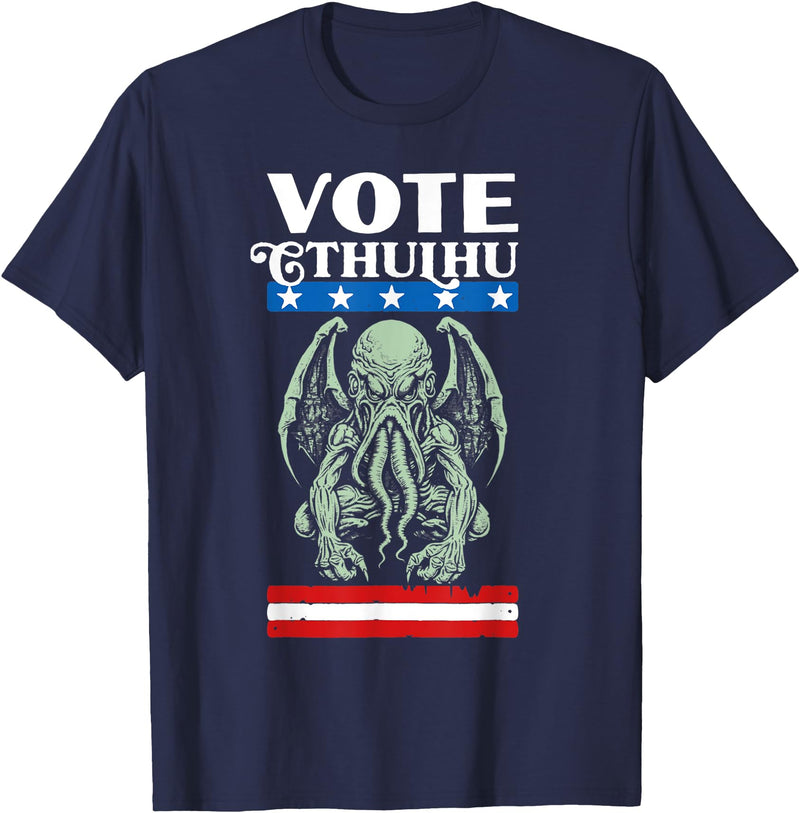Hail Cthulhu Gear Vote Cthulhu 2024 Horror Legend Monster Retro Campaign Logo T-Shirt - Navy Blue