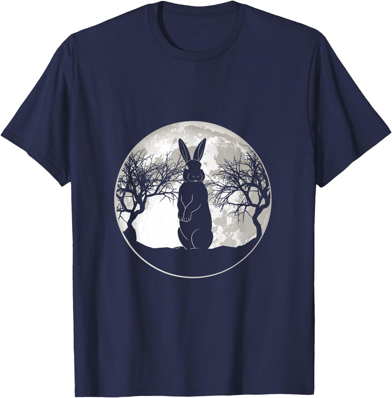Scary Bunny Moon Night Rabbit T-Shirt in Navy Blue