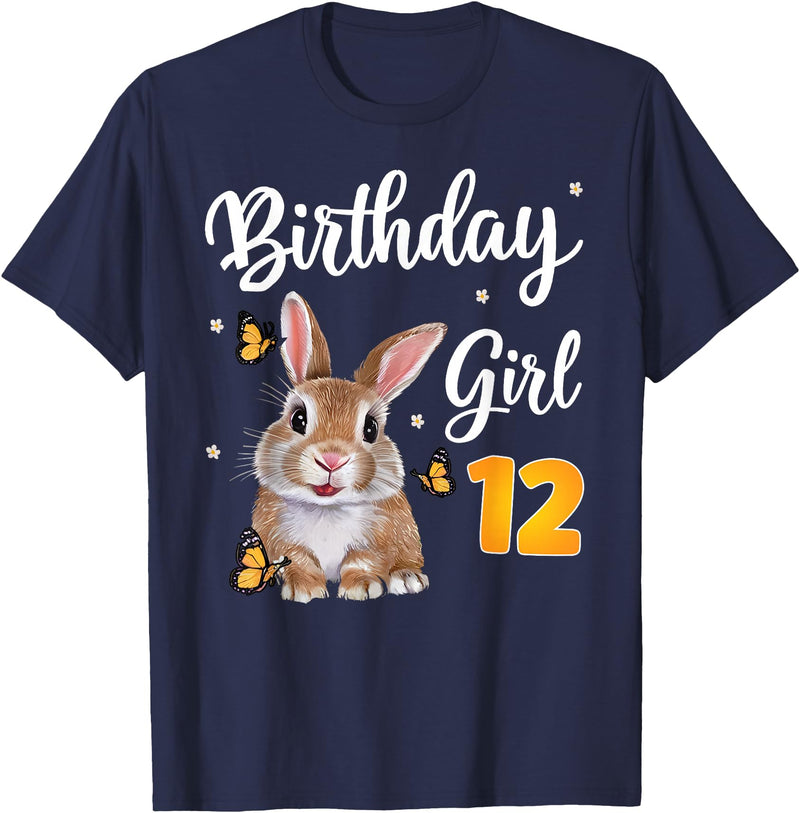 Bunny Rabbit Birthday Girl 12th Birthday Party 12 Years Old T-Shirt in Navy Blue