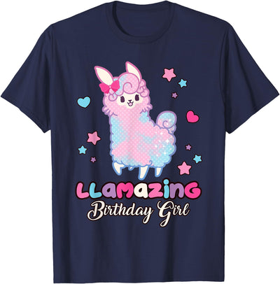 Llamazing Birthday Girl Llama Family BW Art Llama Birthday Girl Llamazing Birthday Alpaca Llama Girl T-Shirt