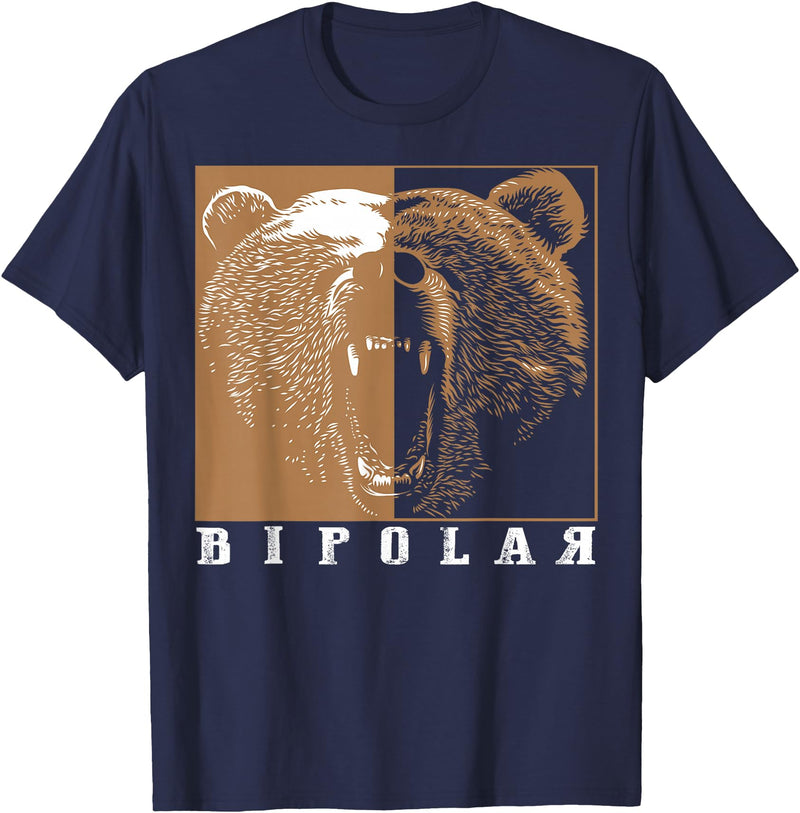 Cool I Love Polar Bears With Bipolar Designs Bipolar Cute Mental Disorder Polar Bear Gift T-Shirt - Navy Blue