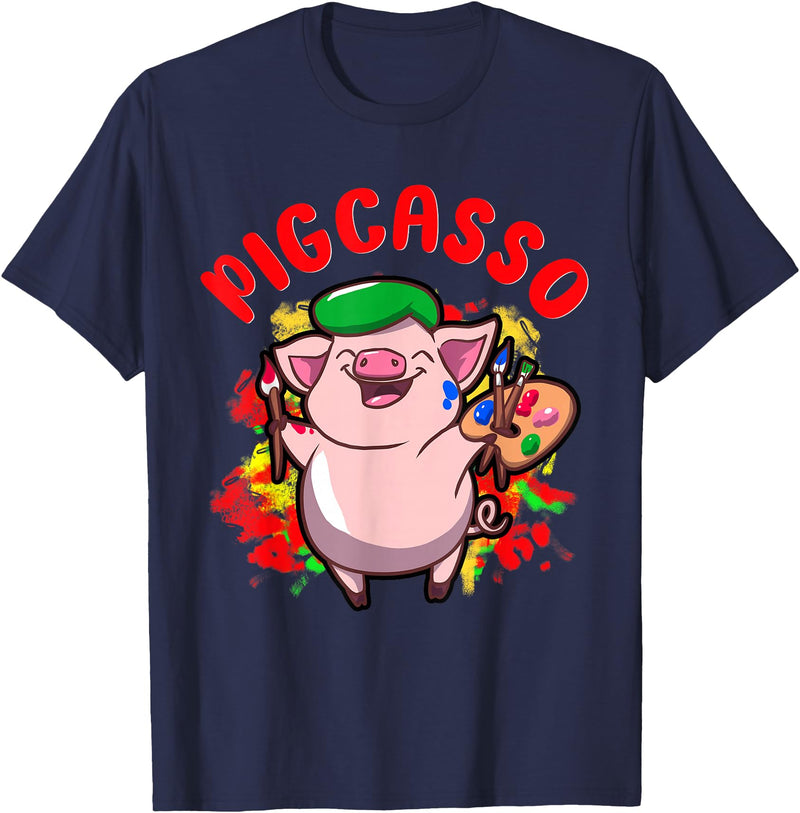 Just Pigs Please NYC Pigcasso Funny Pig Painter Painting Artist Art Lover Piggy T-Shirt - Navy Blue