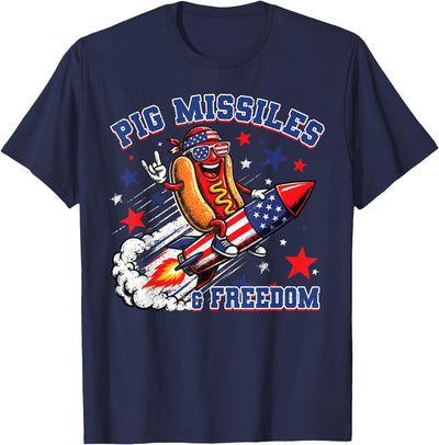 Pig Missiles and Freedom 4th of July Patriotic Hotdog T-Shirt